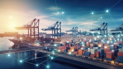Transportation and logistic network, shipyard, containers, ship port, Generative AI