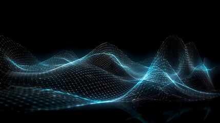 An digital wave interconnected with glowing lines symbolizing big data or a neural network created with generative AI