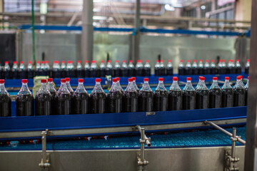 Beverage conveyor flowing with bottles