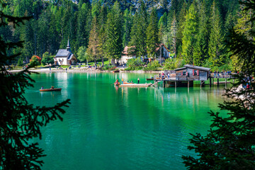 Obraz premium Dream Dolomites. Reflections on Lake Braies.