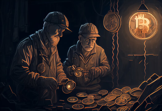 illustration of people working underground an industrial mining company. ai