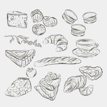 hand drawn set of food