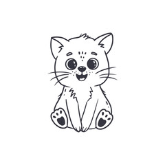 cute cartoon cat isolated on white.Doodle.Coloring.Vector illustration.