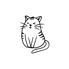 cute cartoon cat isolated on white.Doodle.Coloring.Vector illustration.