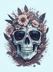 Fototapeta premium Dead Skull wearing trendy sunglasses. AI generated illustration