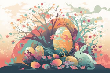 The eggs hunt with the joyful bunny easter - Generative Ai, Generative AI