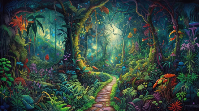 Enchanted Forest Path Fantasy Wonderland - By Generative Ai