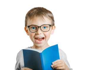 child reads a book against a png backgrounds