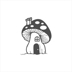 A mushroom house with a large window on the top.