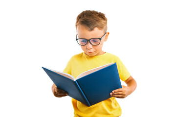 child reads a book against a png backgrounds - Powered by Adobe