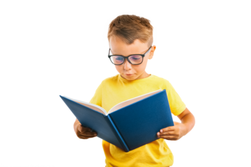 child reads a book against a png backgrounds