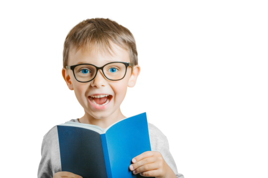 child reads a book against a png backgrounds