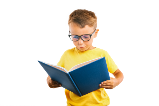 child reads a book against a png backgrounds