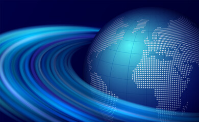 Digital technology globe. Vector illustration of digital information flow in optical fiber. Sketch for creativity.