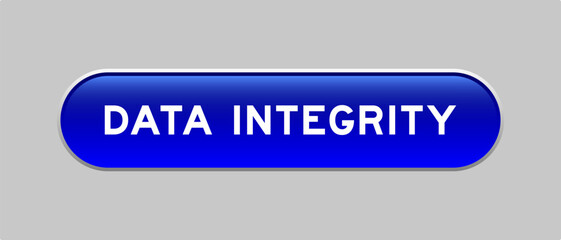 Blue color capsule shape button with word data integrity on gray background