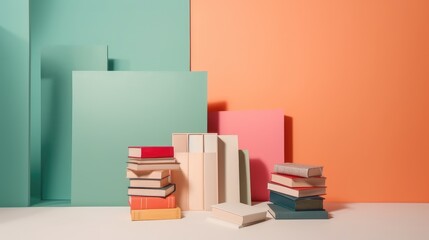 Minimal scene with books on colorful background