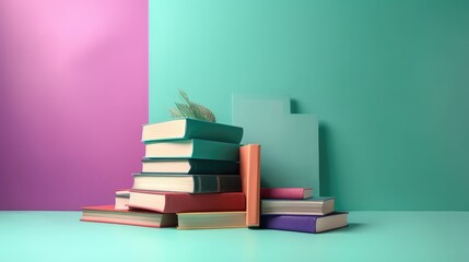 Minimal scene with books on colorful background