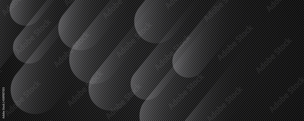 Poster 3d black geometric abstract background overlap layer on dark space with rounded shapes decoration. m