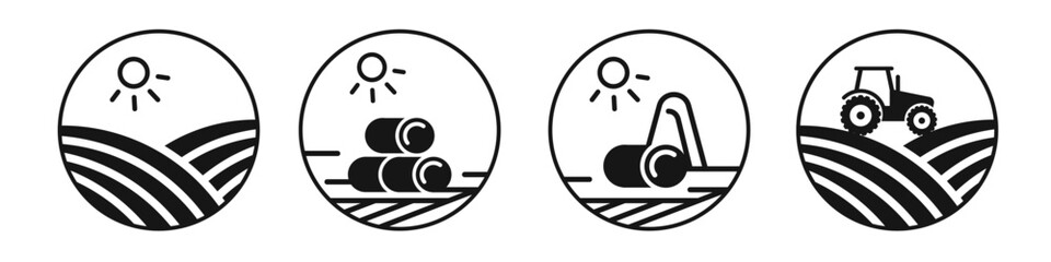 Hay vector set. Haystack and field, hay making, farm icon