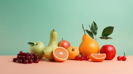 Minimal scene with fruits on solid background