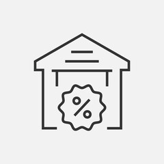 Black linear real estate for sale with discount sign vector icon. House with  percentage discount sign concept line design.