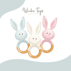 A baby rattle with a ring. A rattle with a cartoon bunny for kids.
