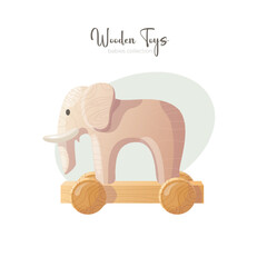 Wooden children toy elephant icon. Vector illustration