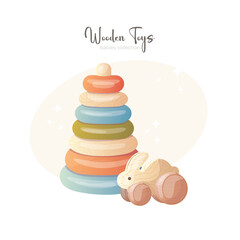 Children wooden toys illustrations.