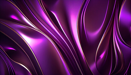 Purple Wavy Satin glass Background, Neon Lighting highlights . 3d render illustration