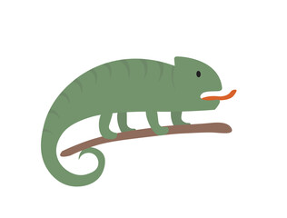 Concept Cute animals chameleon. This is a flat vector illustration of a cute green chameleon. Vector illustration.