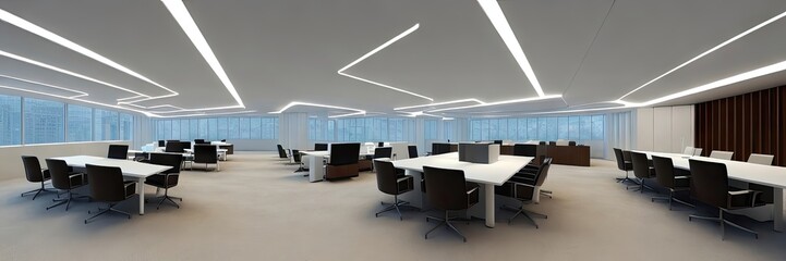 Fototapeta na wymiar office interior design with chairs and desks, generative AI.