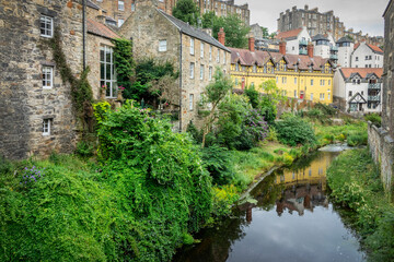 Fototapeta na wymiar Dean village cityscape and Water of Leith river in Edinburgh Scotland