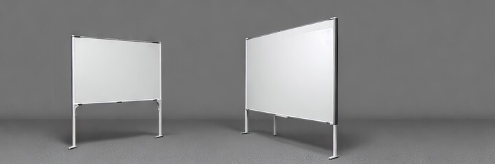 two blank whiteboards on a gray background, generative AI.