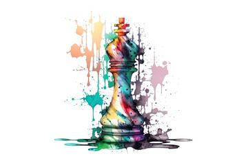 chess piece drawn with watercolors isolated on white background. AI generation