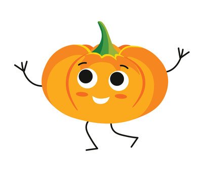 Concept Cute vegan food pumpkin vegetable. The concept of this design is a flat vector illustration of a cute pumpkin character, which has been created using cartoon elements. Vector illustration.