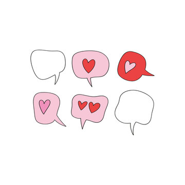 Valentines speech bubbles clip-arts elements isolated on white. Red Pink aesthetic. Vector illustration