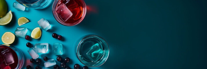 Overhead shot of a refreshing gin and tonic drink with sunlight and shadows. Generative ai