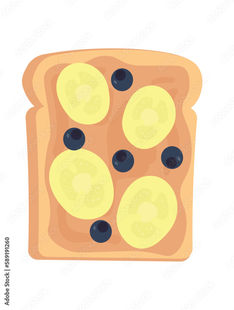 Poster concept tasty toast with yellow tomato and olives. an illustration created using flat vector techniq