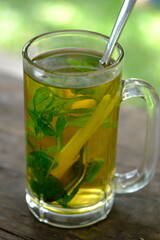 Wedang Sereh Mint Hangat, is a herbal drink made from palm seeds, mint leaves, warm water, and rock sugar. This drink can nourish the body and cure colds. Indonesian Drinks. 