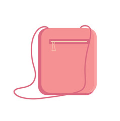 Concept Women handbag small pink clutch with thin hander. The illustration features, pink clutch handbag for women, rendered in a flat, style with touch of cartoonishness. Vector illustration.