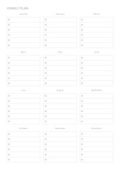 A year goal plan template with a simple and minimal style. Note, scheduler, diary, calendar planner document template illustration.