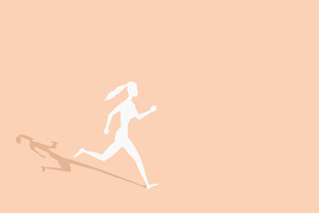 Fototapeta na wymiar Silhouette of a woman running forward. Concept, Beige background
