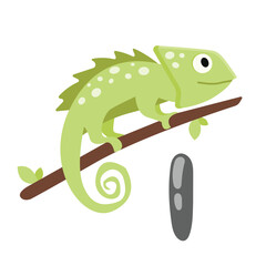 Concept Alphabet I iguana chameleon. The illustration is a flat, vector cartoon of the letter "I" with an iguana on it. It is a fun design suitable for children's illustration. Vector illustration.