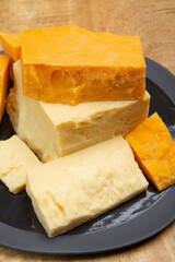 British cheeses collection, Scottish coloured and English matured cheddar cheeses
