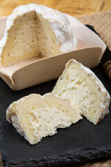 Cheese collection, soft cow French cheese with mold Gaperon artisanal lavored with cracked peppercorns and garlic produced in Auvergne