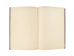 Old open book with empty pages isolated on transparent background.	
