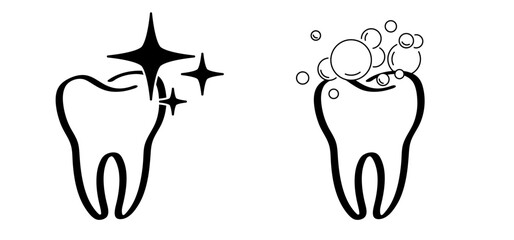 Cartoon healthy, tooth with gums and clean symbol. Vector drawing silhouette icon. Damage teeth or tooth with caries. Cracked tooth, mouth and dental, damaged. Strong enamel, disease.. For brush day.