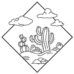 Design cactus  desert landscape logo outline art
