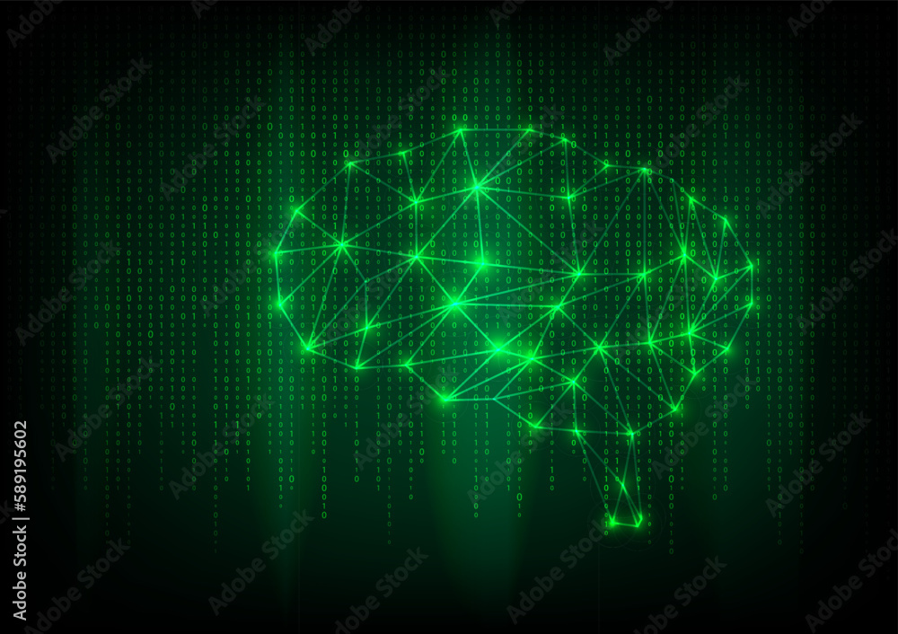 Poster polygon brain shining on digital code