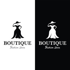 Obraz premium Women fashion logo template with clothes hanger, luxury clothes.Logo for business,boutique,fashion shop,model,shopping and beauty.